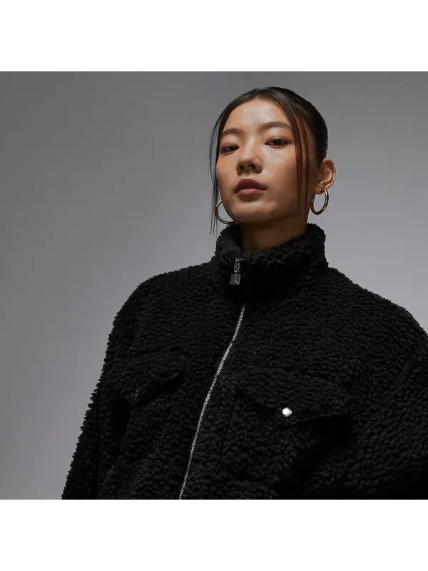 Куртка (WMNS) Air Jordan Teddy Jacket 'Black' — изображение 2 из 4, черный