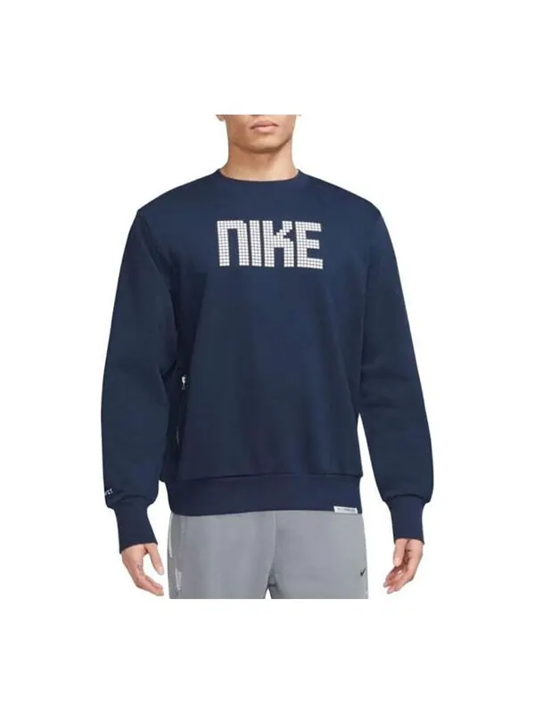 Толстовка с капюшоном Dri Fit Standard Issue с круглым вырезом для футбола Nike — изображение 1 из 1, синий/белый