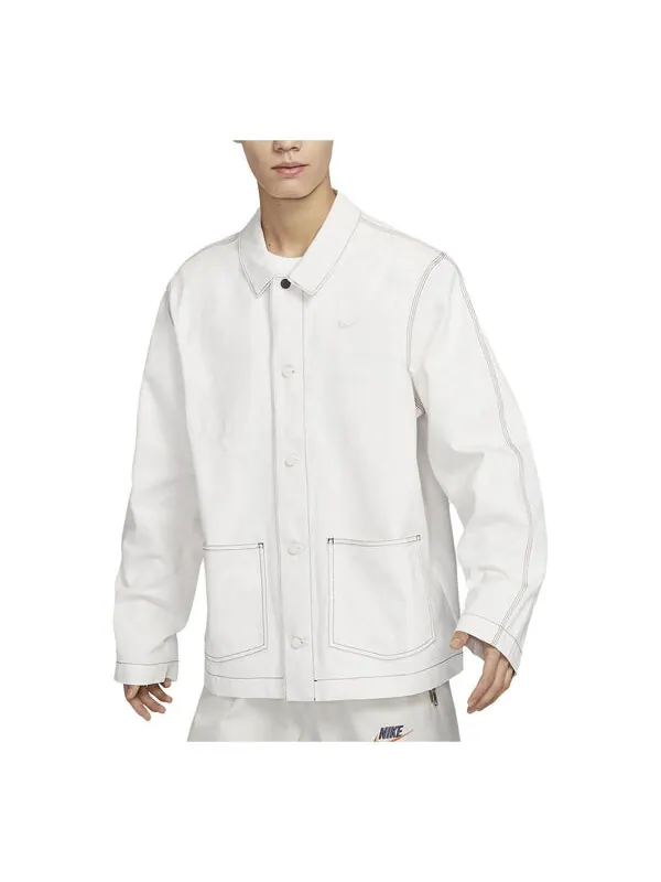 Куртка Nike Sportswear Lapel Work Jacket 'White Grey' — изображение 1 из 4, белый/серый