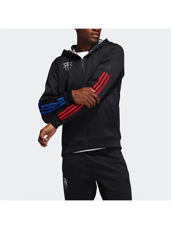 Куртка adidas Zipper Basketball Sports Hooded Jacket Black — изображение 3 из 4, черный