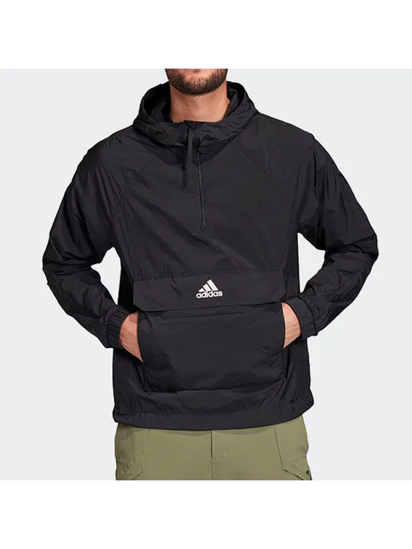 Куртка adidas Logo Casual Sports Hooded Jacket Black — изображение 3 из 4, черный
