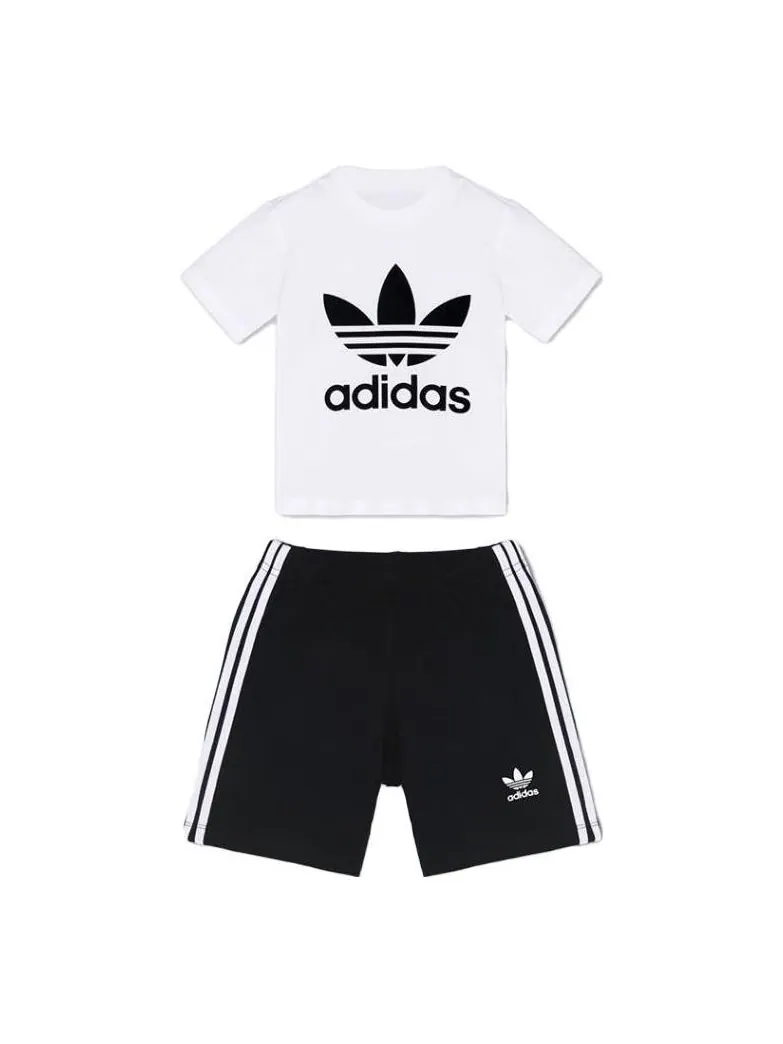 (TD) Комплект из шорт и футболки Adidas Trefoil — изображение 1 из 2, белый/черный