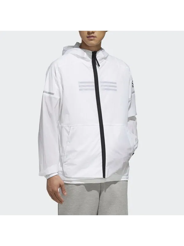 Куртка wb light logo printing woven sports hooded jacket white Adidas — изображение 3 из 4, белый
