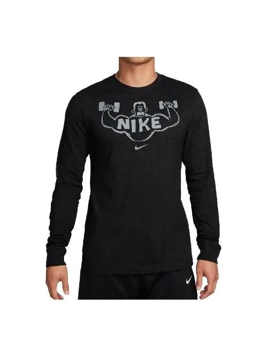 Футболка Nike Dri-FIT Long Sleeve Fitness T-Shirt 'Black' — изображение 1 из 4, черный/мульти