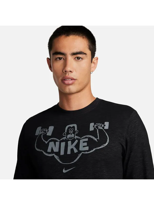 Футболка Nike Dri-FIT Long Sleeve Fitness T-Shirt 'Black' — изображение 2 из 4, черный/мульти