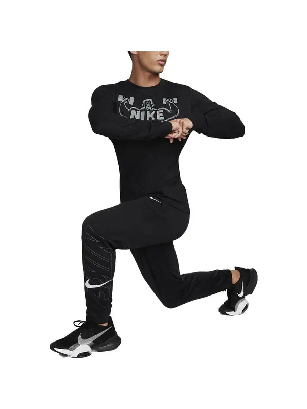 Футболка Nike Dri-FIT Long Sleeve Fitness T-Shirt 'Black' — изображение 3 из 4, черный/мульти