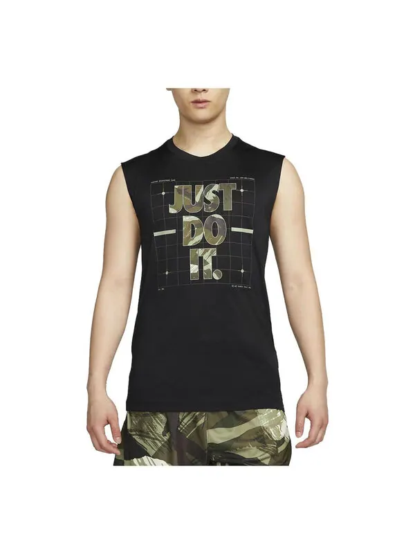 Рубашка Nike Dri-FIT Men's Camo Sleeveless T-Shirt 'Black' — изображение 1 из 3, черный