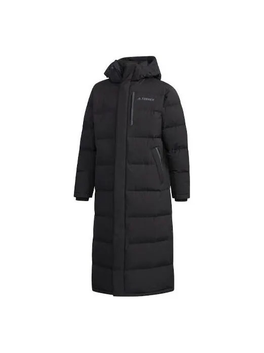 Пуховик adidas Xplr Dwn Bench Stay Warm Solid Color mid-length hooded down Jacket Black — изображение 1 из 4, черный