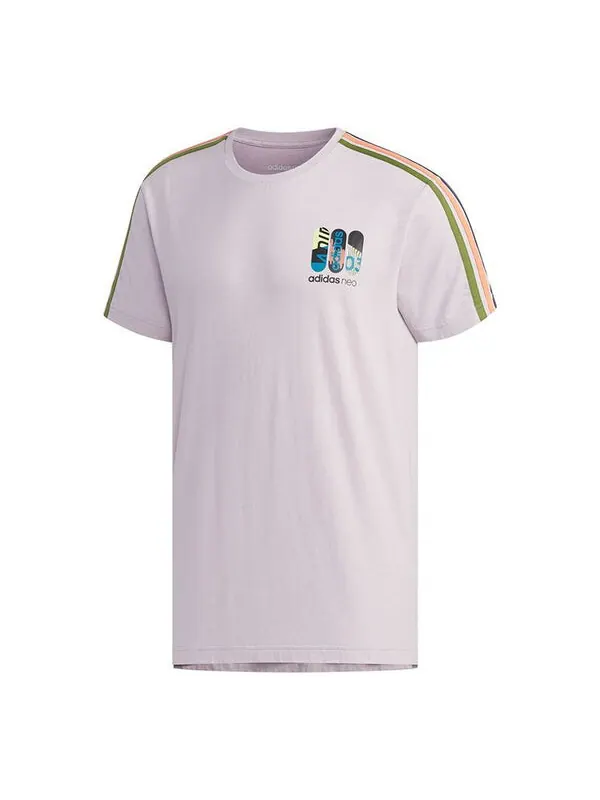 Футболка neo m cs skt tee 2 contrasting colors stripe skateboard printing short sleeve purple pink Adidas, розовый