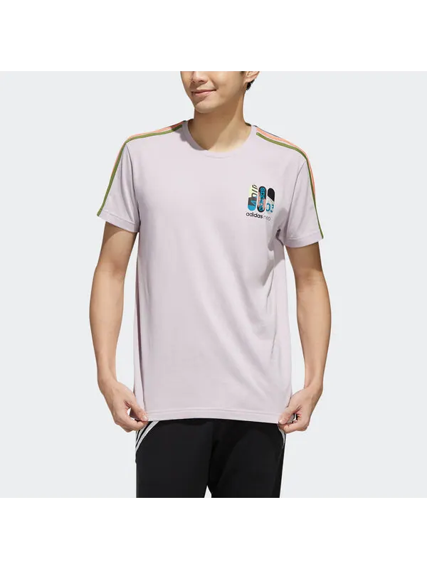 Футболка neo m cs skt tee 2 contrasting colors stripe skateboard printing short sleeve purple pink Adidas, розовый