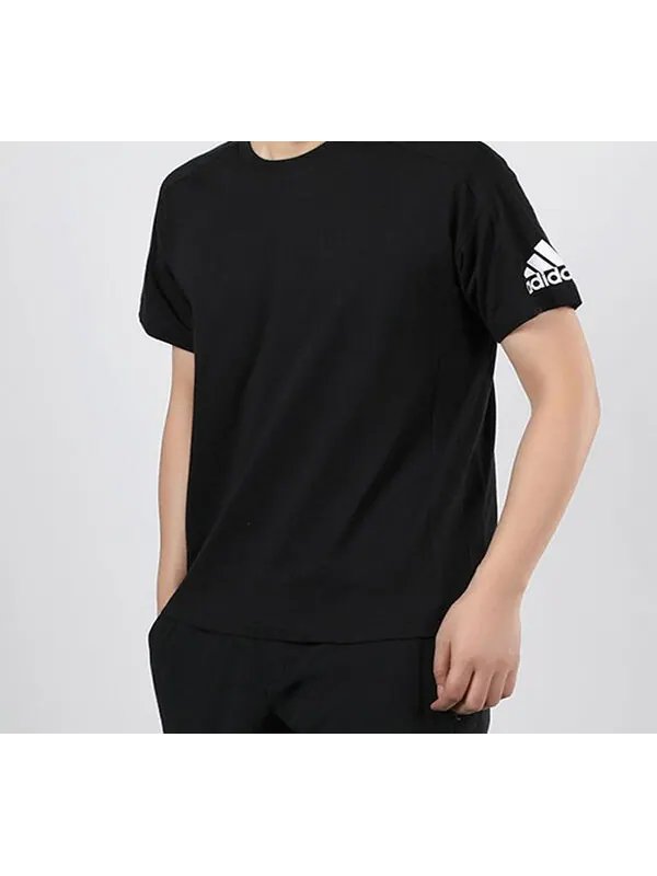 Футболка alphabet logo casual sports round neck short sleeve black Adidas — изображение 2 из 3, черный
