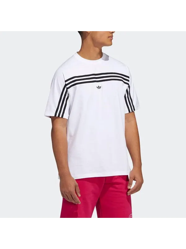 Футболка оригиналы 3 полоски футболка полосатый логотип вышитый короткий рукав Adidas — изображение 2 из 4, белый