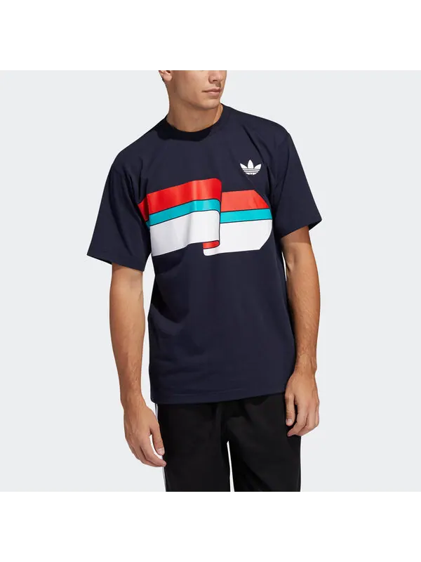 Футболка originals ripple tee colorblock printing sports short sleeve navy blue Adidas — изображение 3 из 4, темно-синий