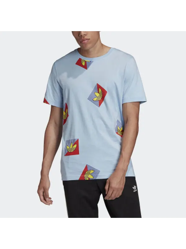 Футболка originals aop diag tee casual sports round neck short sleeve light blue Adidas — изображение 3 из 4, светлый синий