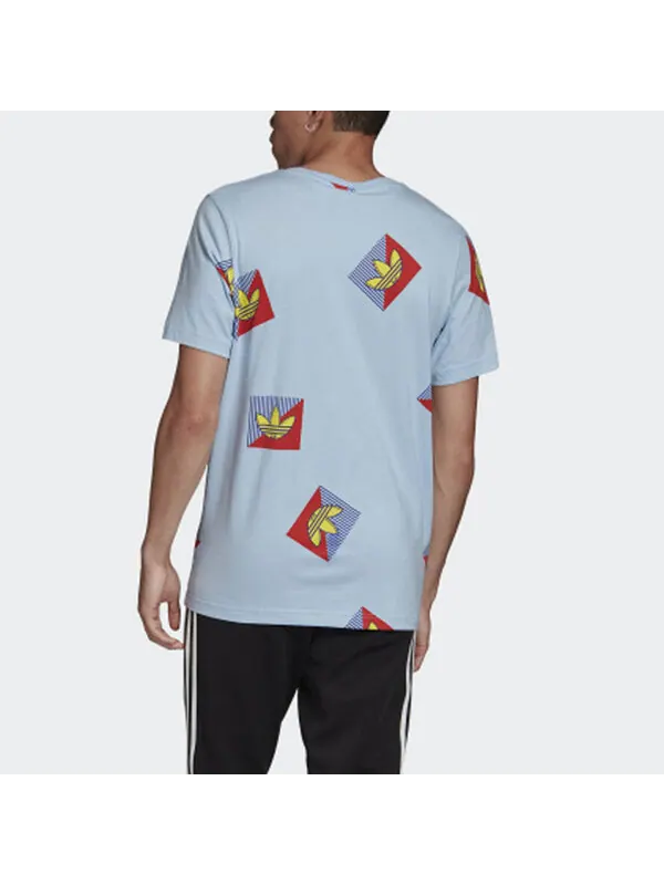 Футболка originals aop diag tee casual sports round neck short sleeve light blue Adidas — изображение 4 из 4, светлый синий
