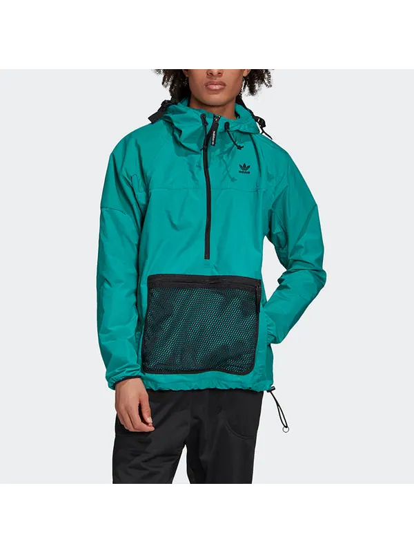 Куртка originals half zipper hooded track jacket green Adidas — изображение 3 из 4, зеленый