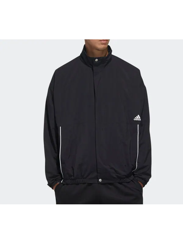 Куртка adidas Zipper Stand Collar Woven Jacket Black — изображение 3 из 4, черный