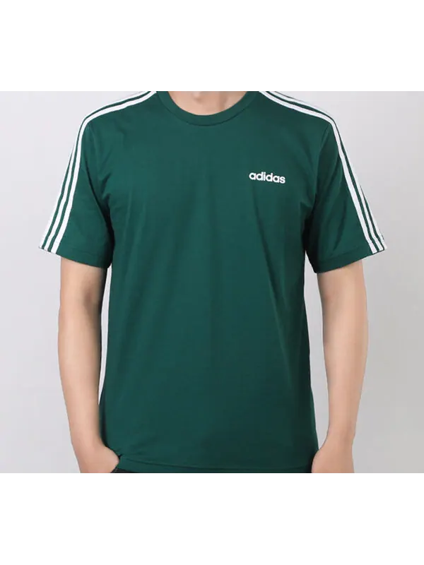 Футболка adidas E 3S Tee Classic Stripe Training Sports Round Neck Short Sleeve Dark Green — изображение 3 из 4