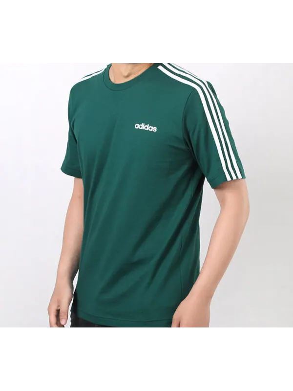 Футболка adidas E 3S Tee Classic Stripe Training Sports Round Neck Short Sleeve Dark Green — изображение 4 из 4