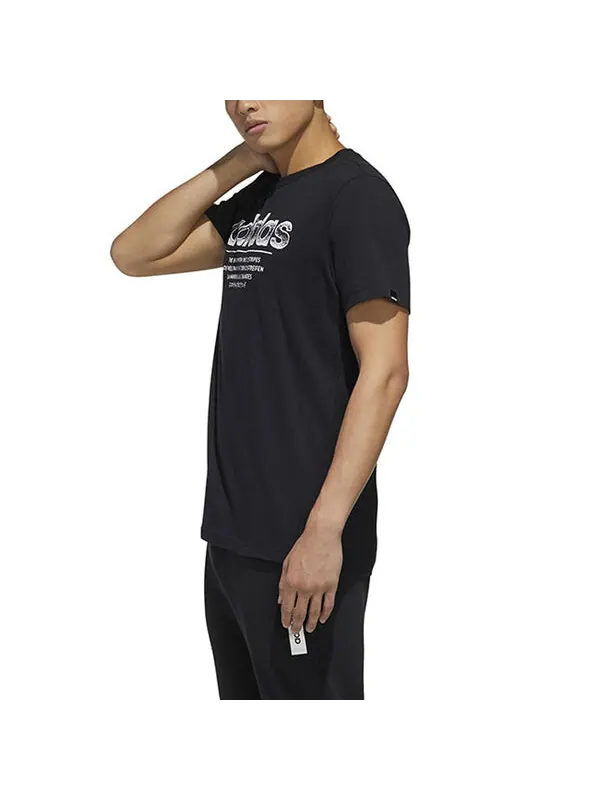 Футболка solid color round neck short sleeve pattern black Adidas — изображение 4 из 4, черный