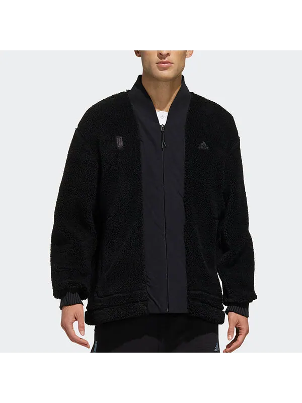 Куртка splicing polar fleece sports jacket black Adidas — изображение 3 из 4, черный