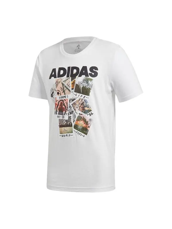 Футболка doodle photos photo printing sports round neck short sleeve white Adidas — изображение 1 из 4, белый