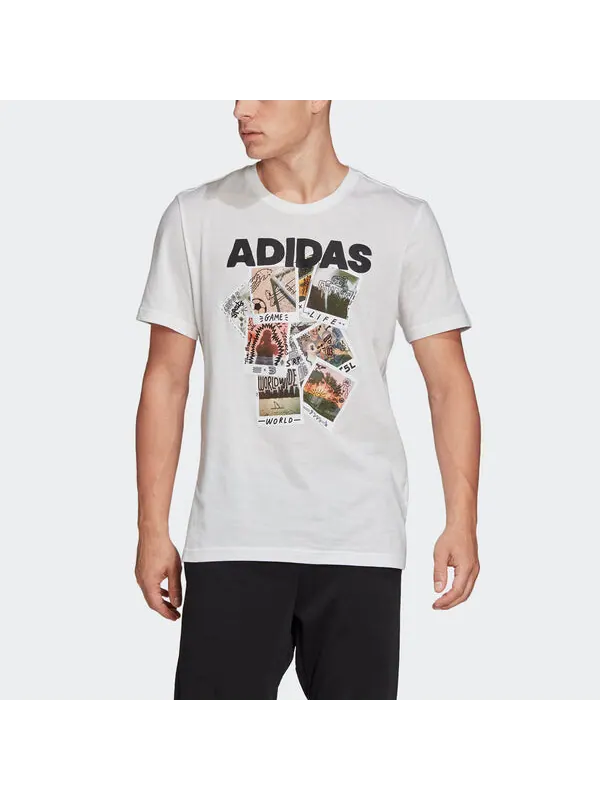 Футболка doodle photos photo printing sports round neck short sleeve white Adidas — изображение 3 из 4, белый
