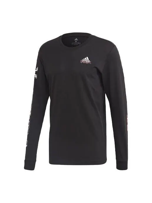 Футболка graffiti printing sports round neck long sleeves black Adidas — изображение 1 из 4, черный