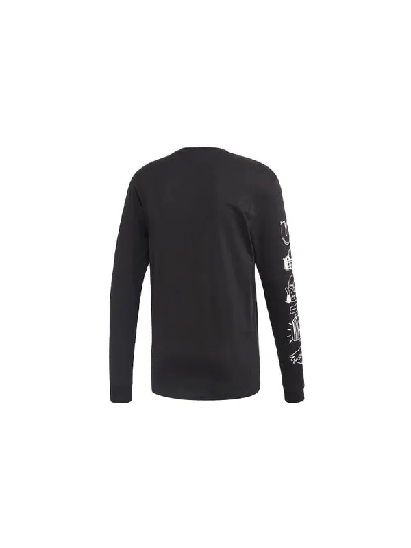 Футболка graffiti printing sports round neck long sleeves black Adidas — изображение 2 из 4, черный