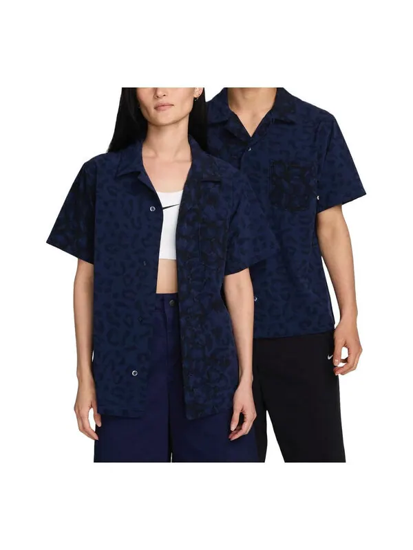 Рубашка print bowler short sleeve button-down skate shirt asia sizing 'midnight navy' Nike — изображение 1 из 2, темно-синий