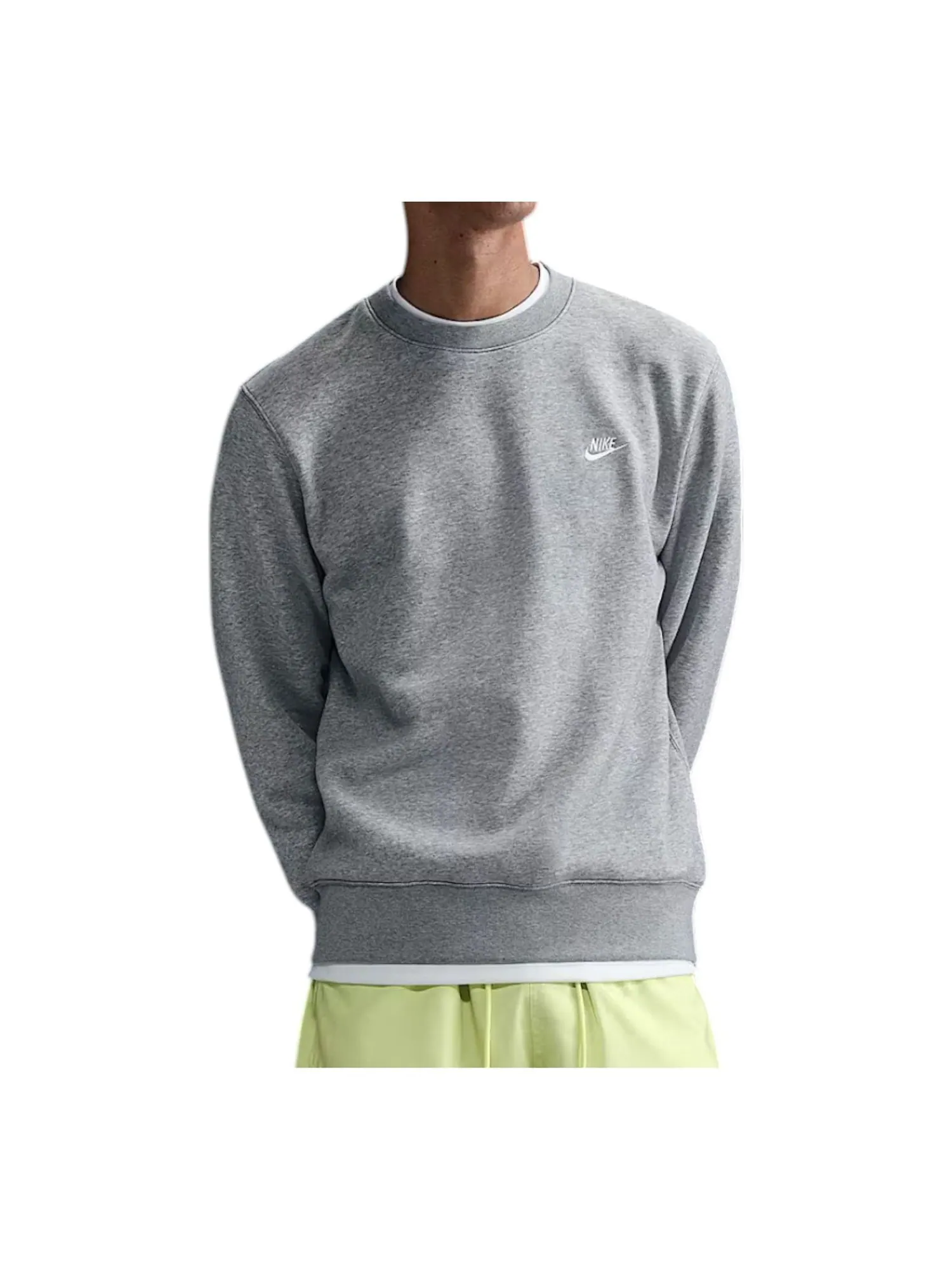 Свитшот Nike Club Fleece Crew, темно-серый меланж/белый — изображение 1 из 8, темный серый/белый