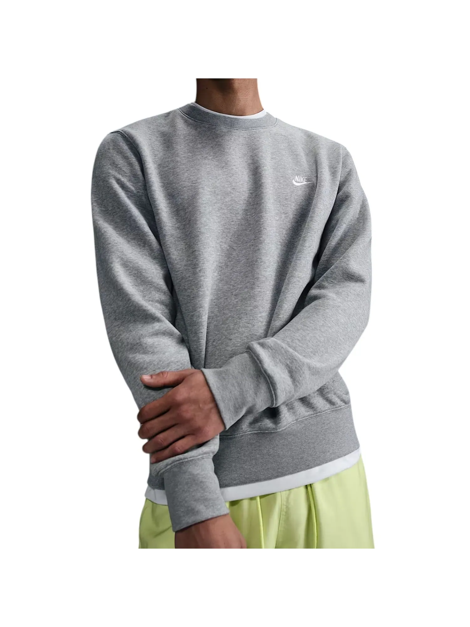 Свитшот Nike Club Fleece Crew, темно-серый меланж/белый — изображение 3 из 8, темный серый/белый