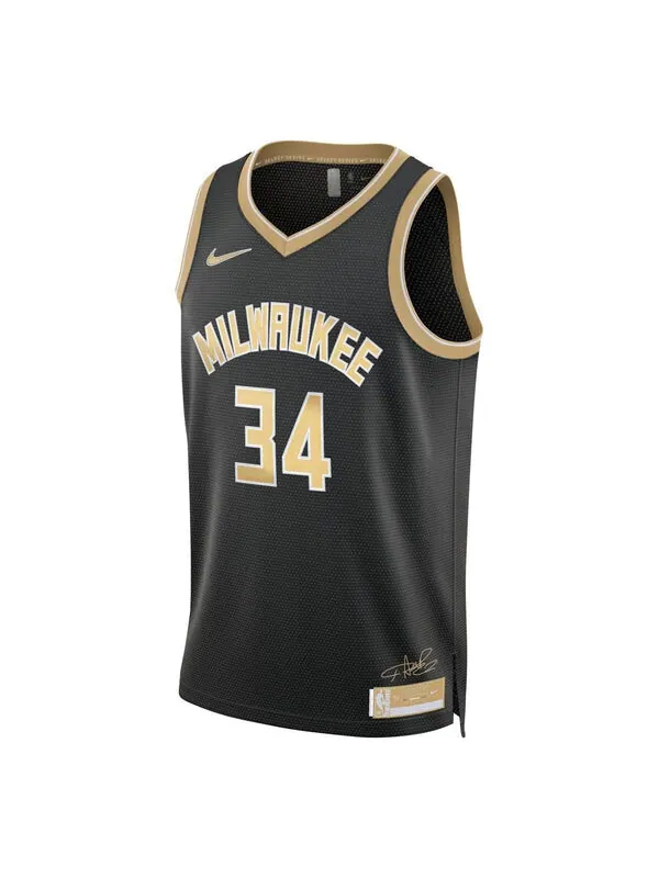 Футболка dri fit nba яннис антекунбо милуоки бакс 2024 свингмен джерси Nike — изображение 1 из 2, черный/золотистый