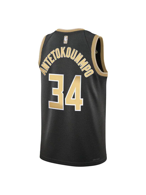 Футболка dri fit nba яннис антекунбо милуоки бакс 2024 свингмен джерси Nike — изображение 2 из 2, черный/золотистый