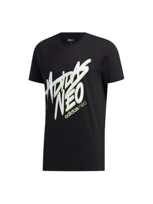 Футболка neo m faves tee alphabet printing sports short sleeve black Adidas — изображение 1 из 4, черный