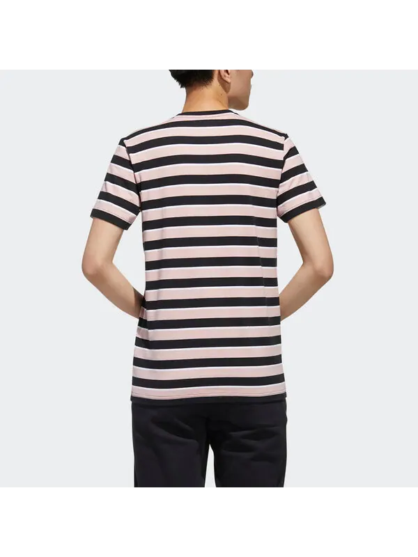 Футболка men's neo esntl lg s t3 logo printing stripe sports short sleeve pink t-shirt Adidas — изображение 4 из 4, розовый