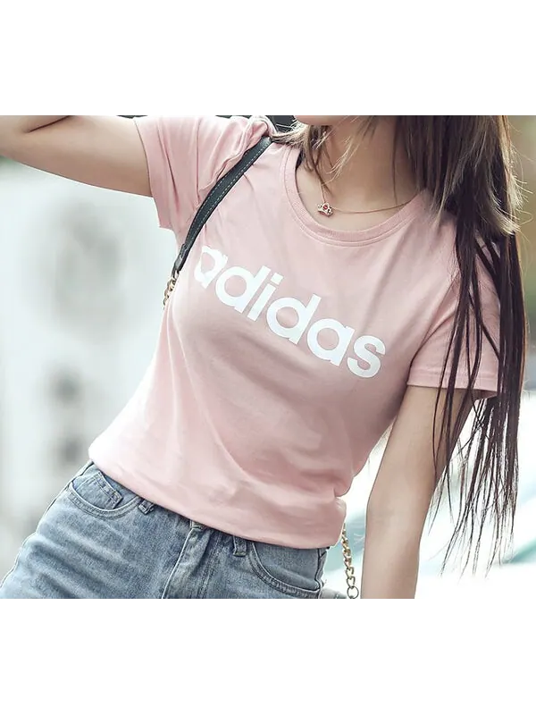 Футболка нео с круглым вырезом спортивные с коротким рукавом розовые Adidas — изображение 3 из 4, розовый