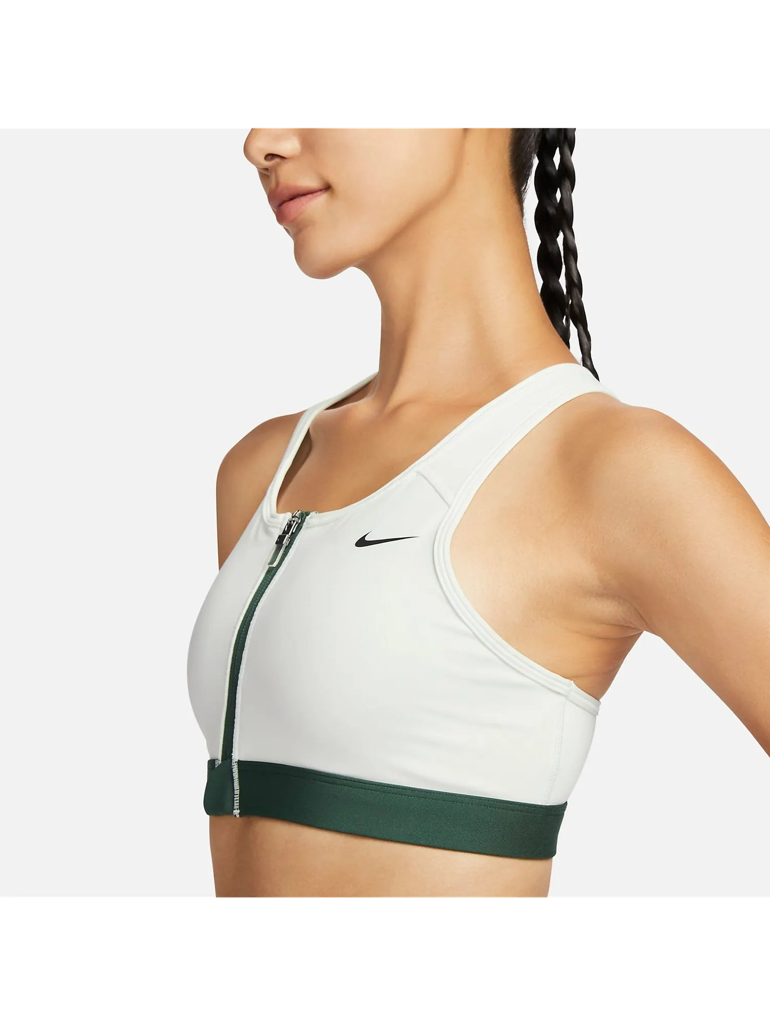 Бюстгальтер (WMNS) Nike Swoosh Medium-Support Padded Zip-Front Sports Bra 'White Green' — изображение 2 из 4, мульти