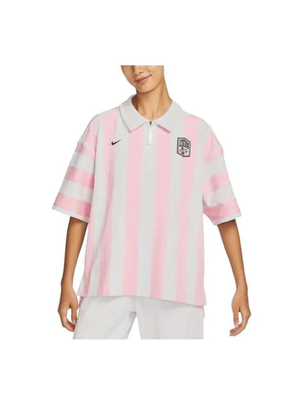 Футболка (WMNS) Nike SportWear Turn-down Collar Short-Sleeve T-Shirt 'Pink White' — изображение 1 из 4, розовый/белый