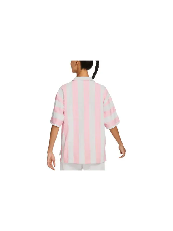 Футболка (WMNS) Nike SportWear Turn-down Collar Short-Sleeve T-Shirt 'Pink White' — изображение 2 из 4, розовый/белый