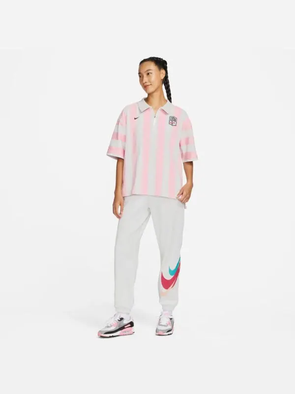 Футболка (WMNS) Nike SportWear Turn-down Collar Short-Sleeve T-Shirt 'Pink White' — изображение 3 из 4, розовый/белый