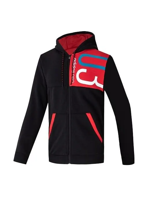 Куртка neo logo printing hooded casual sports jacket black Adidas — изображение 1 из 2, черный