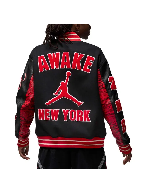 Куртка x awake ny varsity jacket 'black university red' Air Jordan — изображение 2 из 2, красный/черный
