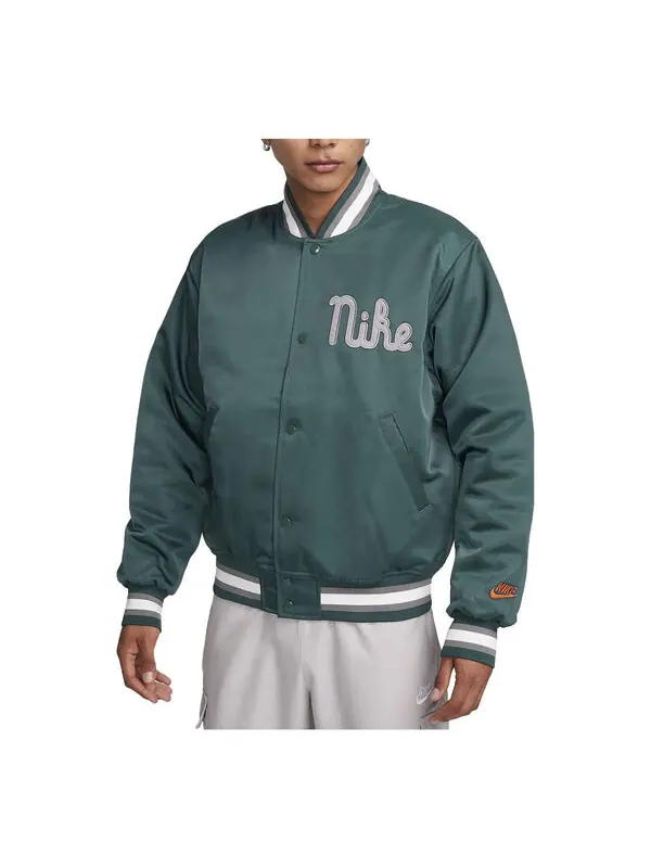 Куртка dugout loose satin jacket 'green' Nike — изображение 1 из 4, глубокий///оранжевый
