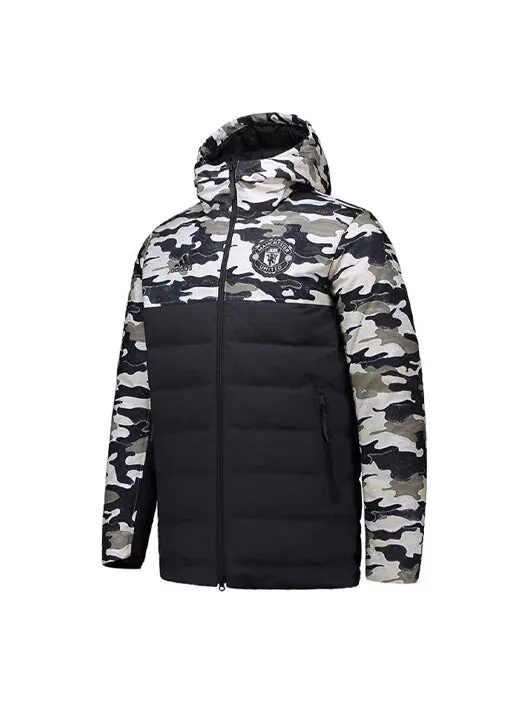 Пуховик adidas Contrasting Colors Camouflage Pattern Zipper hooded down Jacket Black — изображение 1 из 3, черный