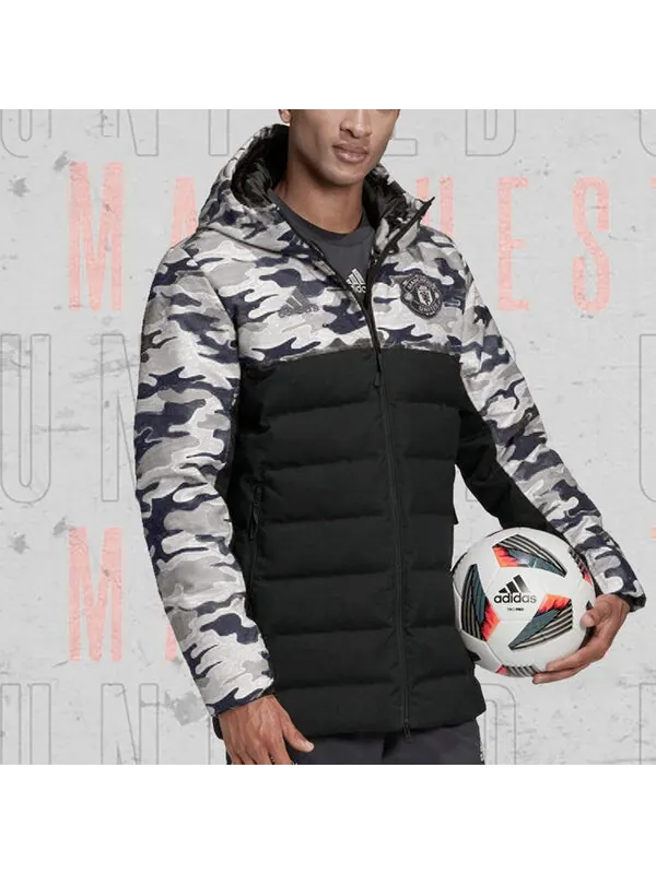 Пуховик adidas Contrasting Colors Camouflage Pattern Zipper hooded down Jacket Black — изображение 3 из 3, черный