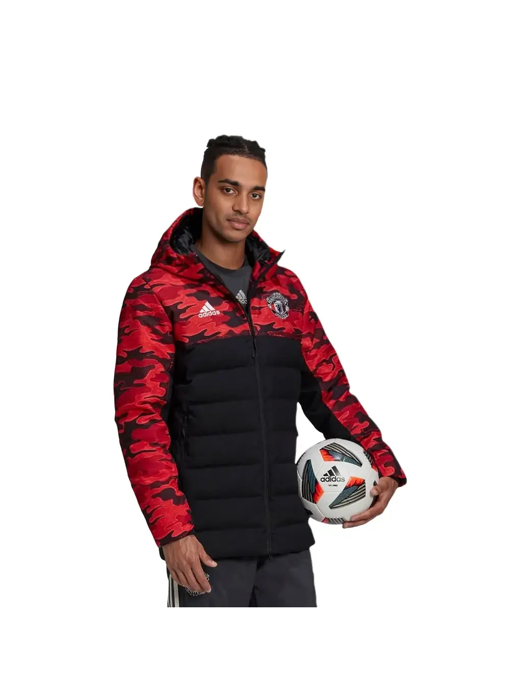 Пуховик Adidas Mufc Manchester United Camouflage Colorblock Sports hooded — изображение 3 из 4, черный/красный