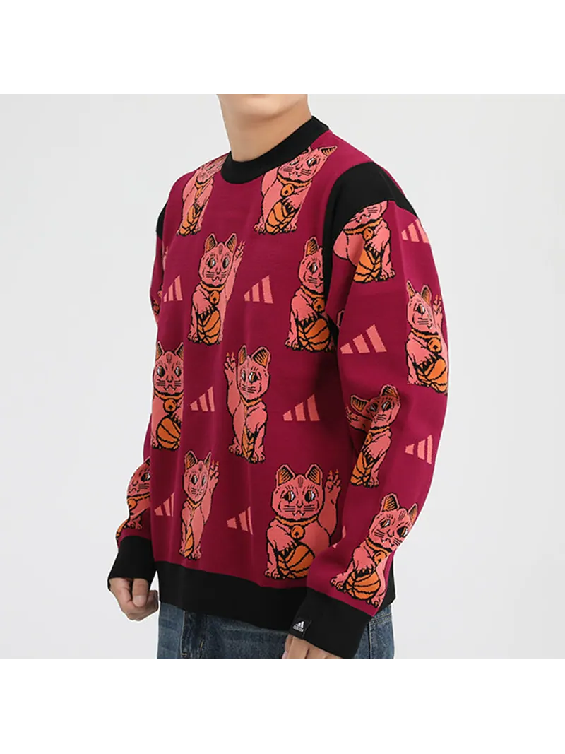 Толстовка adidas M Urban Knit Cr Printing Colorblock Casual Sports Round Neck Red — изображение 2 из 3, красный
