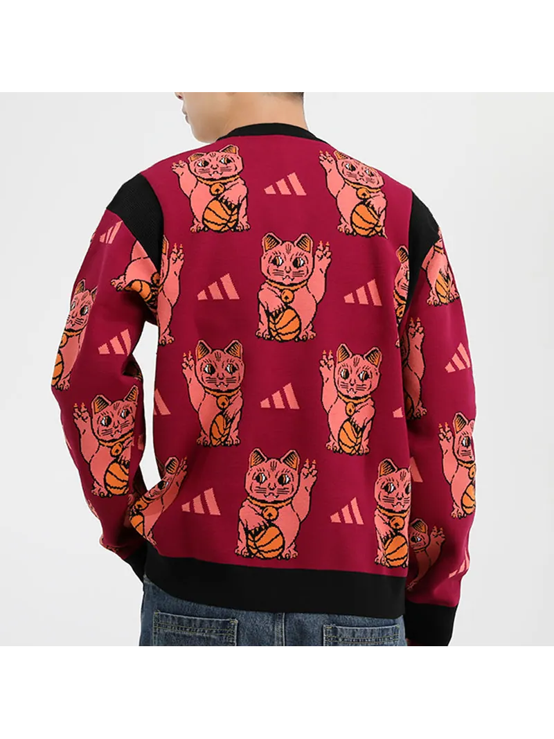 Толстовка adidas M Urban Knit Cr Printing Colorblock Casual Sports Round Neck Red — изображение 3 из 3, красный