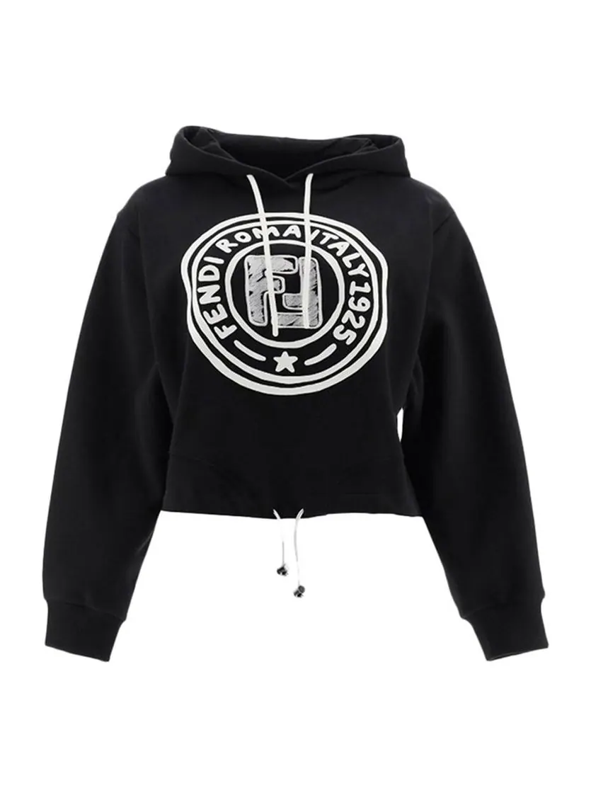 Худи (WMNS) FENDI F Pattern Printing Hoodie Black — изображение 1 из 4, черный